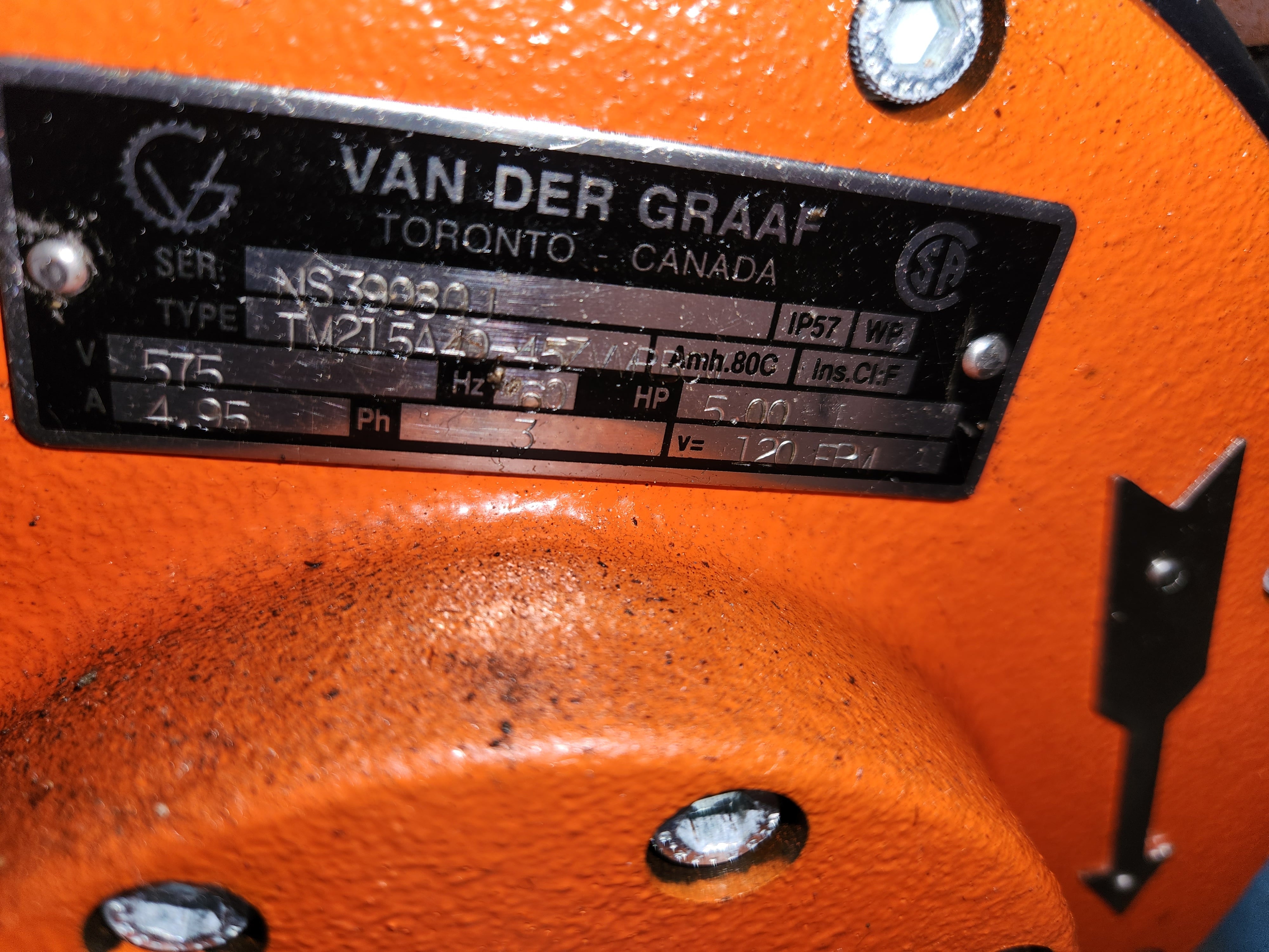 Van Der Graaf Drum Motor (Powered Conveyor Head Pulley) 5.00 HP 57