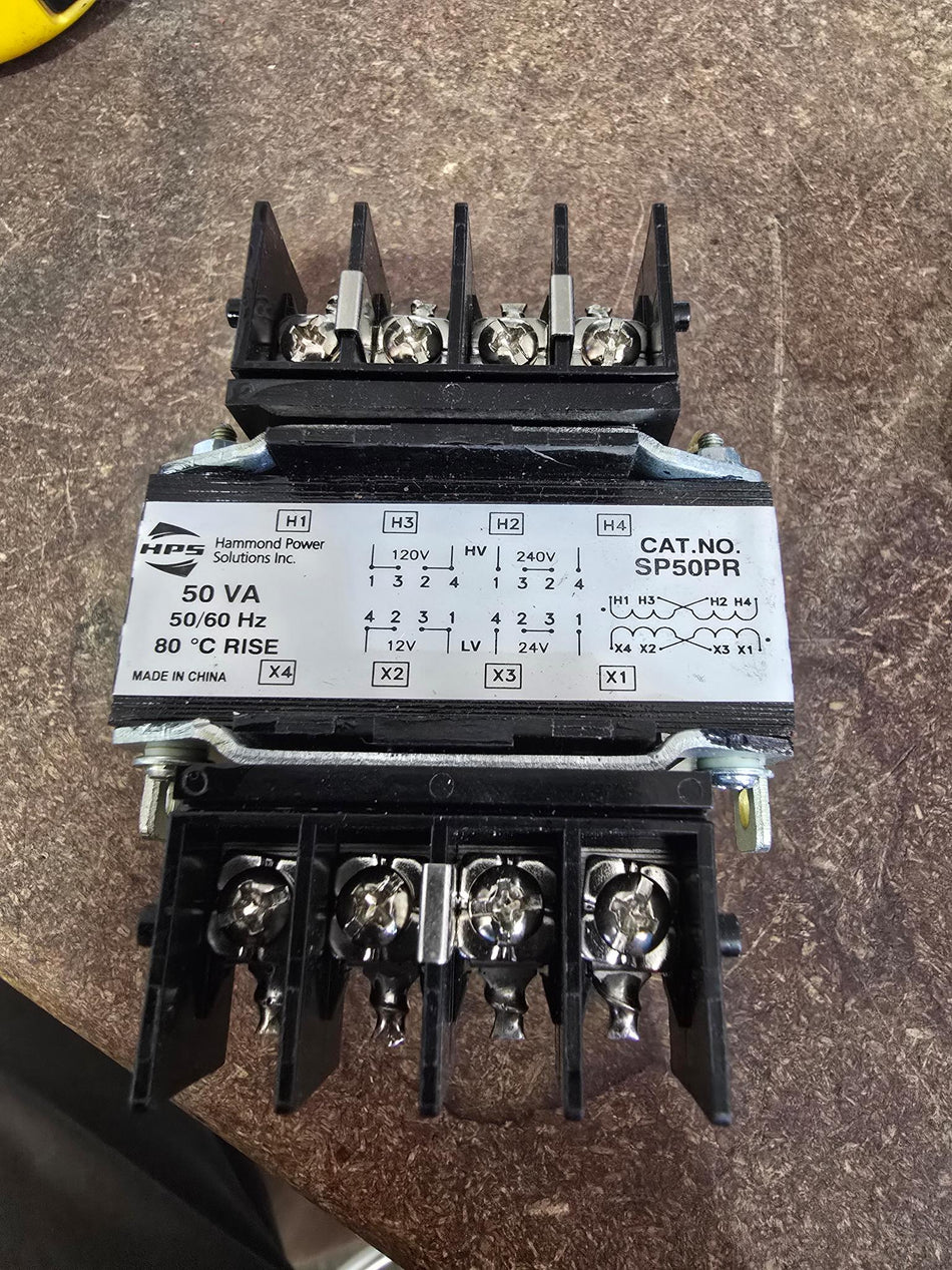 HAMMOND POWER SOLUTIONS, CAT NO: SP50PR, 50VA CONTROL TRANSFORMER Pri 120V/240, Sec 12/24V (USED)