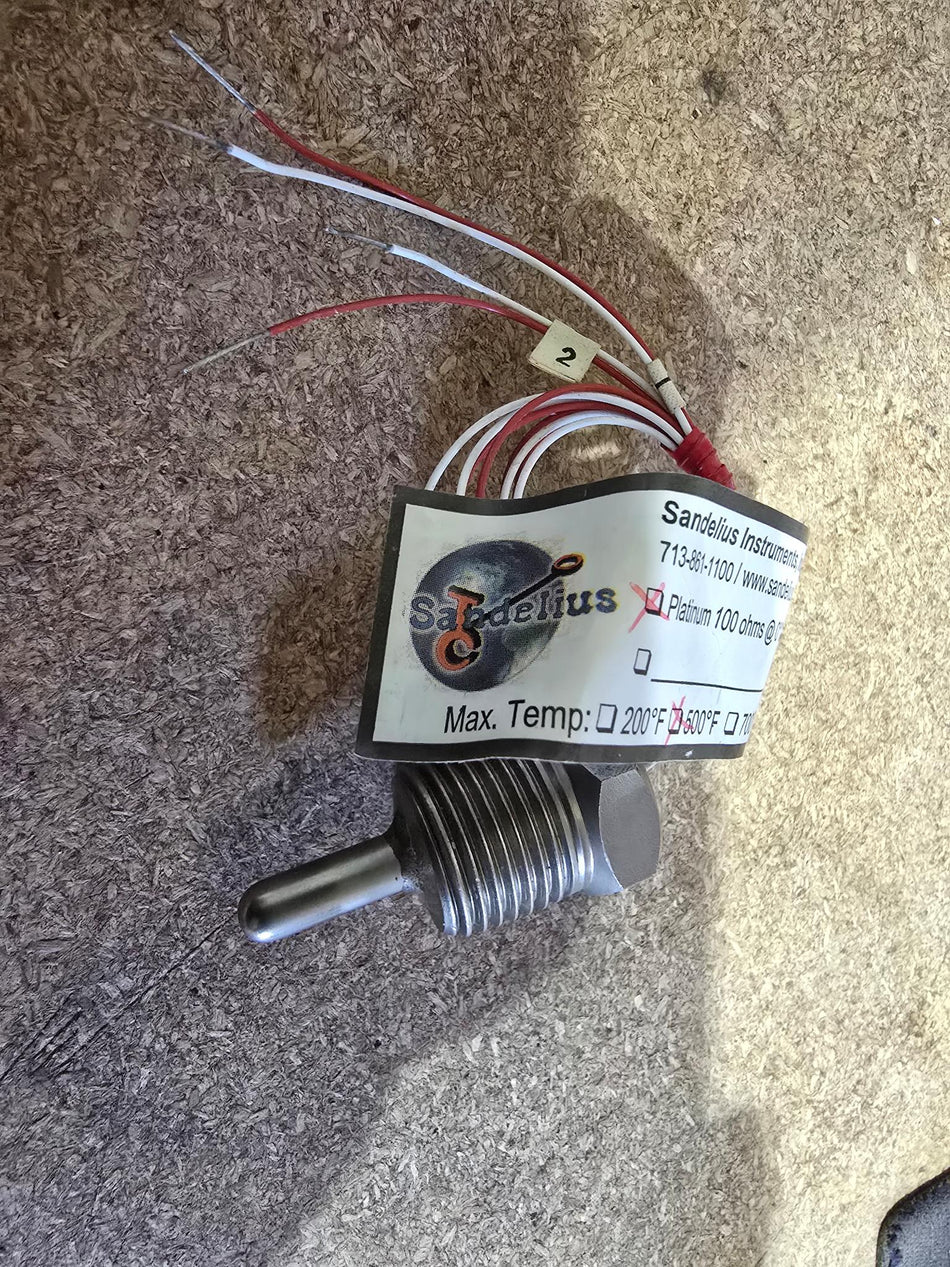 Sandelius RTD 500°F PLATINUM 100 OHMS @ 0°C 4 WIRE 2 WHITE 2 RED, 3/4" LONG PROBE, 1/2"NPT, 0000-6920-28
