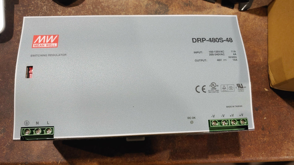 Mean Well DRP-480S-48 DIN RAIL POWER SUPPLY 120-240 to 48VDC AT 10A