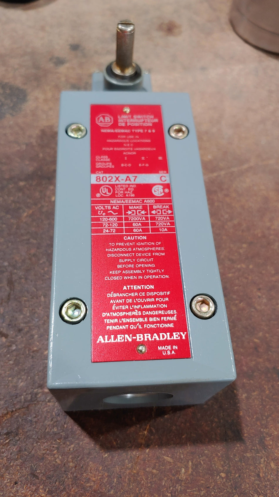 Allen Bradley 802X-A7 Limit Switch NEMA Type 7 and 9 Lever Type