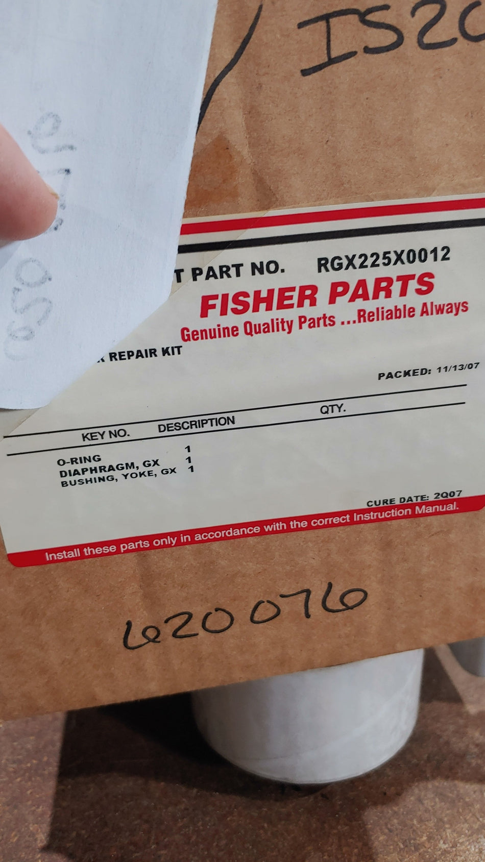 FISHER EMERSON RGX225X0012 SIZE 225 ACTUATOR REPAIR KIT CURE DATE:2Q07