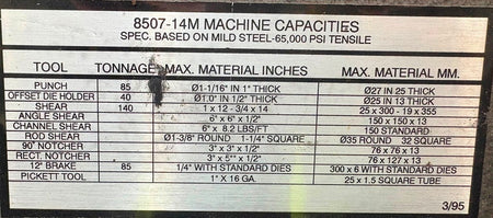 Lukes Machinery Ltd. FT-85/140 Ironworker