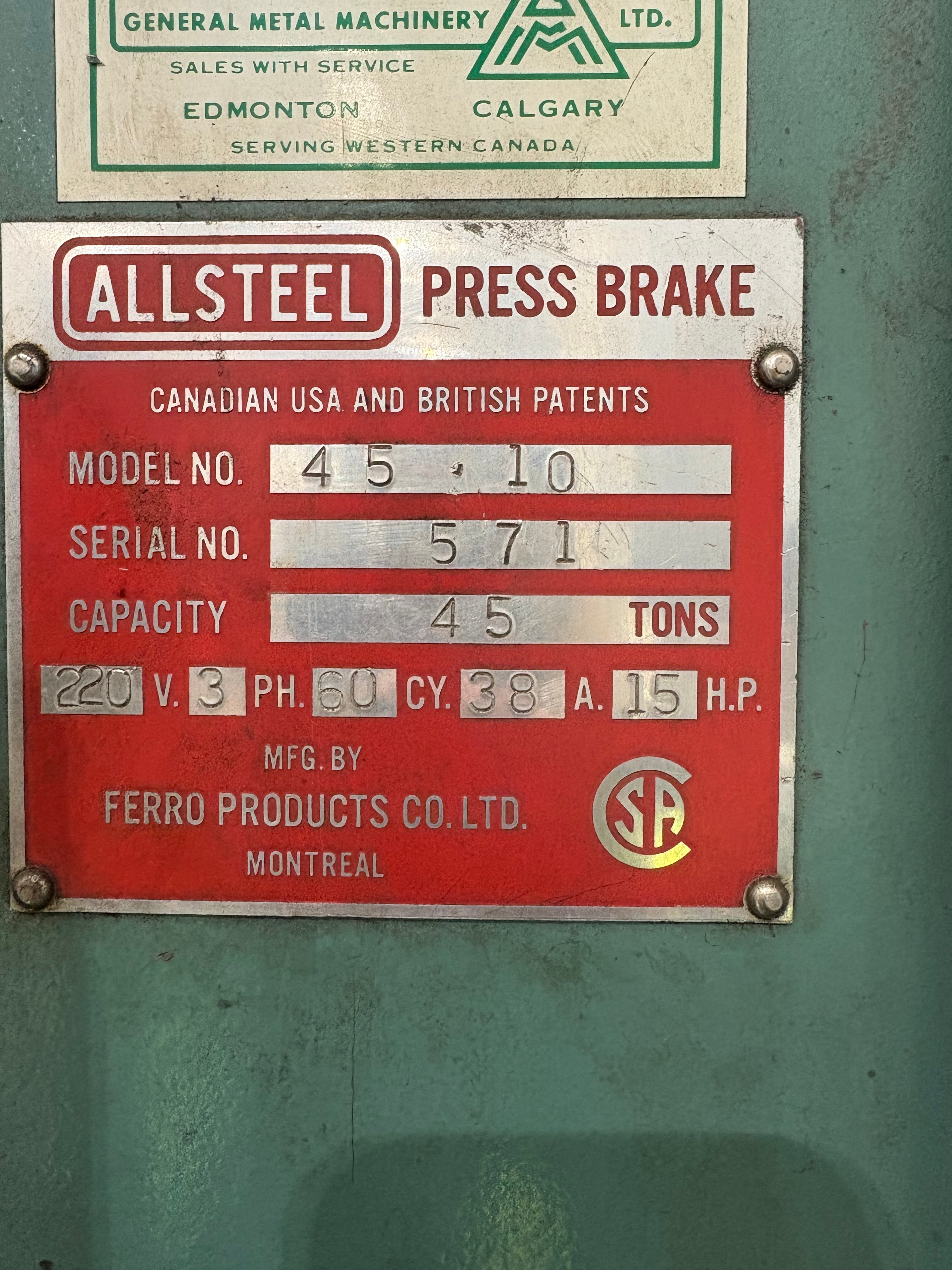 Allsteel Press Brake Model 45-10