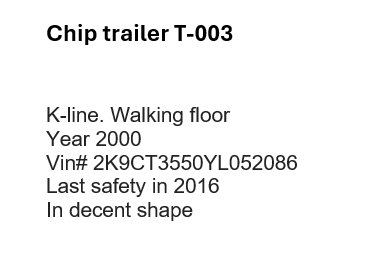 K-line Walking Floor Chip Trailer T-003