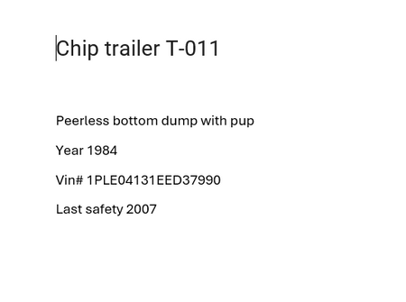 Peerless Bottom Dump Chip Trailer T-011