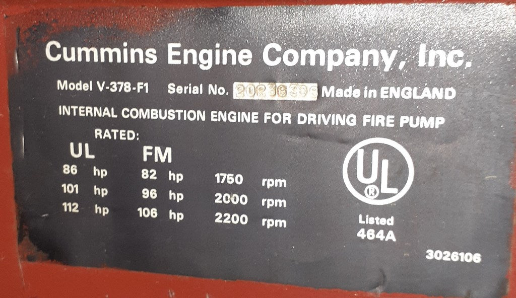 Cummins Deisel with Aurora Fire Pump Engine