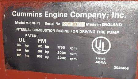 Cummins Deisel with Aurora Fire Pump Engine