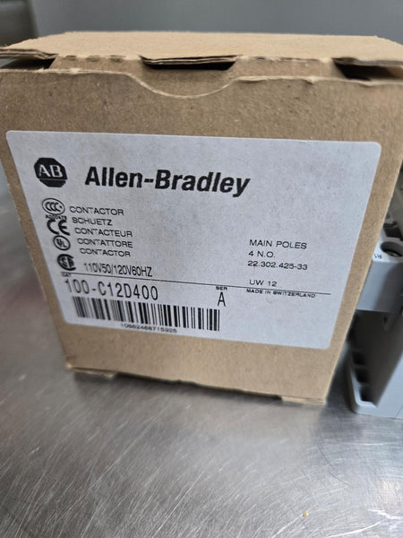 Allen-Bradley 100-C12D400 4-Pole Contactor, 690 V AC-1, 32 A - 110 V 50 Hz / 120 V 60 Hz - 8 kV - Main poles: 4 N.O. - Standard: IEC/EN 60947-4-1