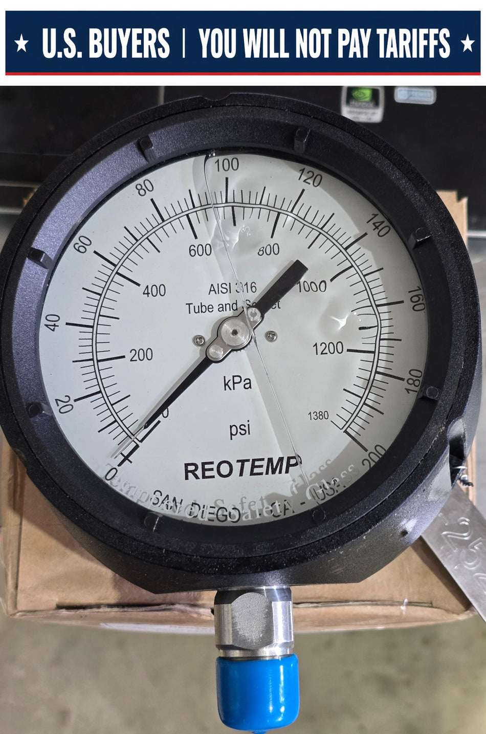 REOTEMP INDUSTRIAL 4.5" PRESSURE GUAGE PT45P1A2L20STHTNCTS 0-200PSI, 1/2" NPT