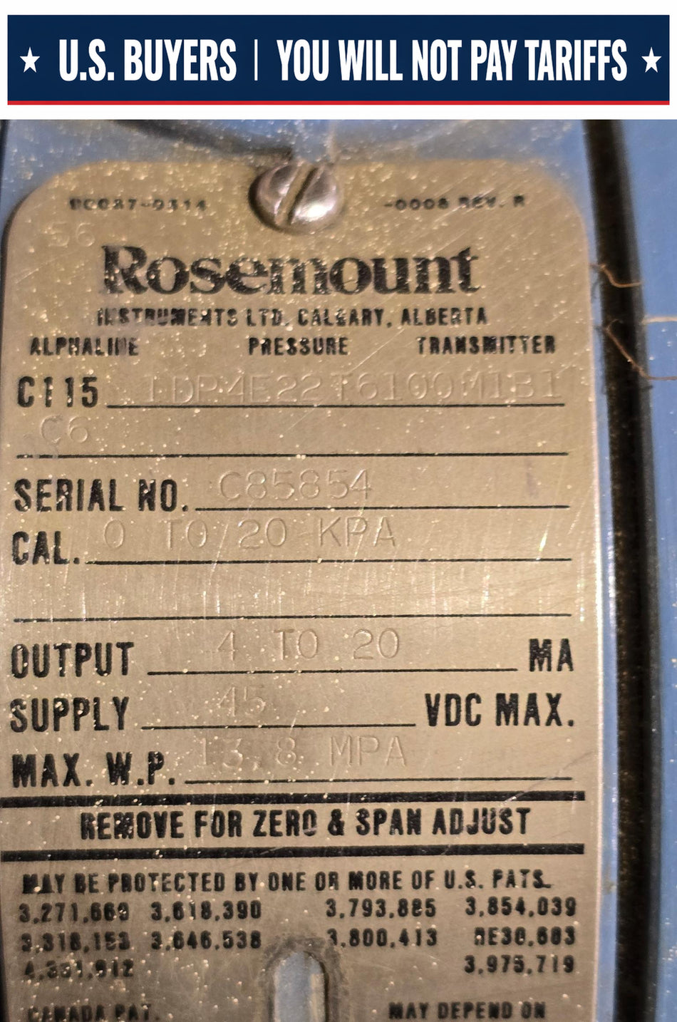 Rosemount EXIA Differential Pressure Transmitter - C1151DP4E22T6100M1B1 - 0 to 20 KPA - 4-20 MA Output
