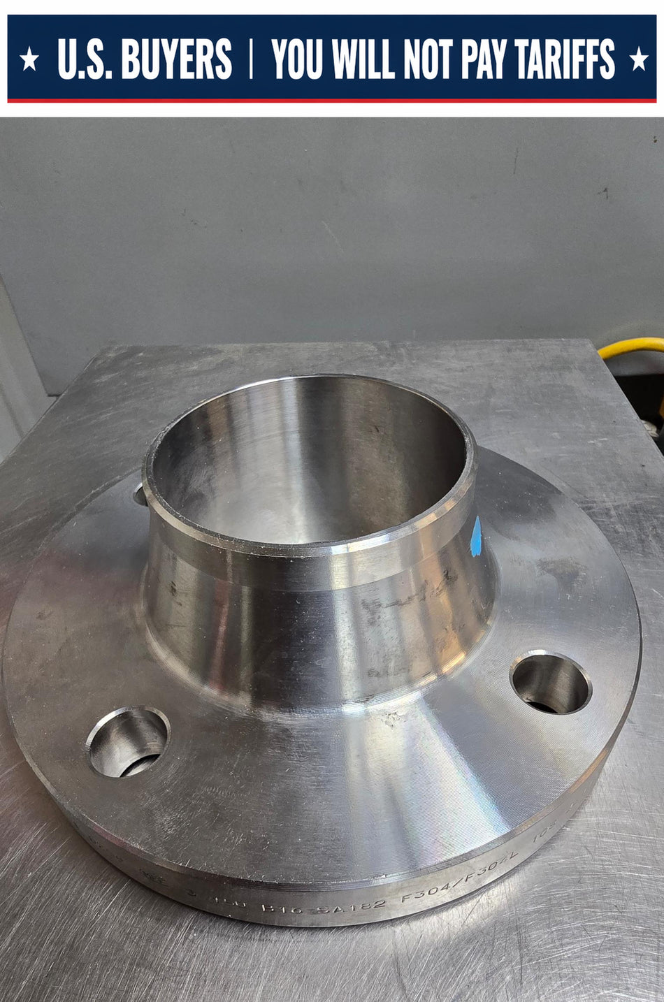 MFF Weld Neck Flange,  3 INCH,  4 HOLE,  Sch 10,  Class #150,  SS F304/F304L,  B16,  SA182,  441110  0299  ITALY