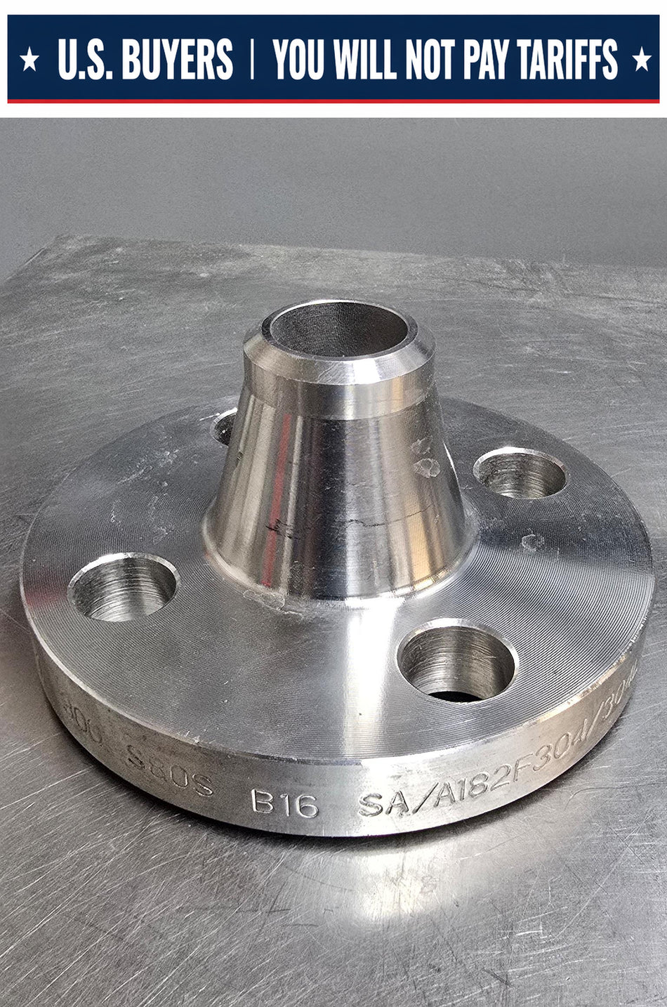 KOF Weld Neck Flange,  1 INCH,  4 HOLE  Sch 80,  Class #300,  SS F304/F304L,  B16  SA/A182,  C36