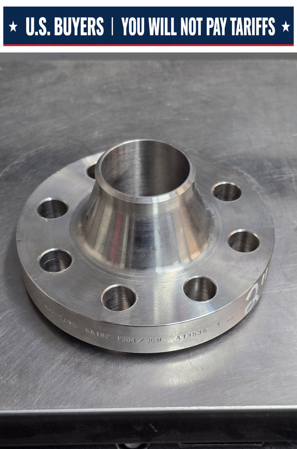 Weld Neck Flange,  8 HOLE  2 INCH,  Sch 40,  Class #600,  SS F304/F304L,  B16,  SA182,  A1353A