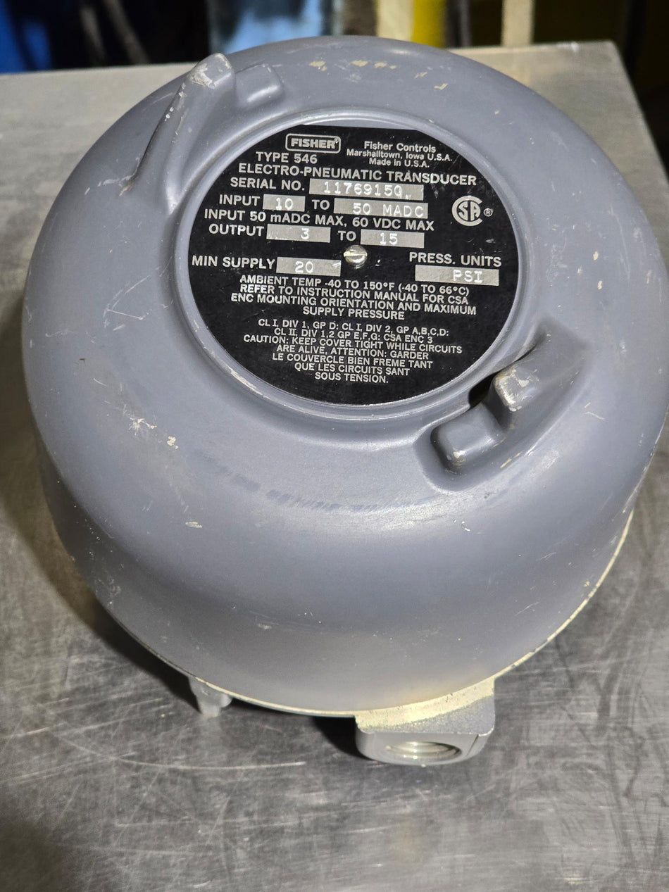 Fisher 546 Electro-pneumatic Transducer Output: 3-15psi, Input Signal: 10-50MA DC, Supply:20psi (USED)