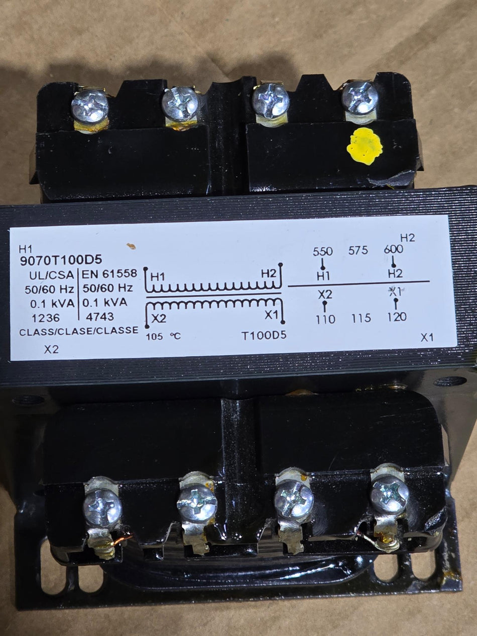 Square D 9070T100D5 CONTROL TRANSFORMER  0.1KVA, 600V-120V (USED)