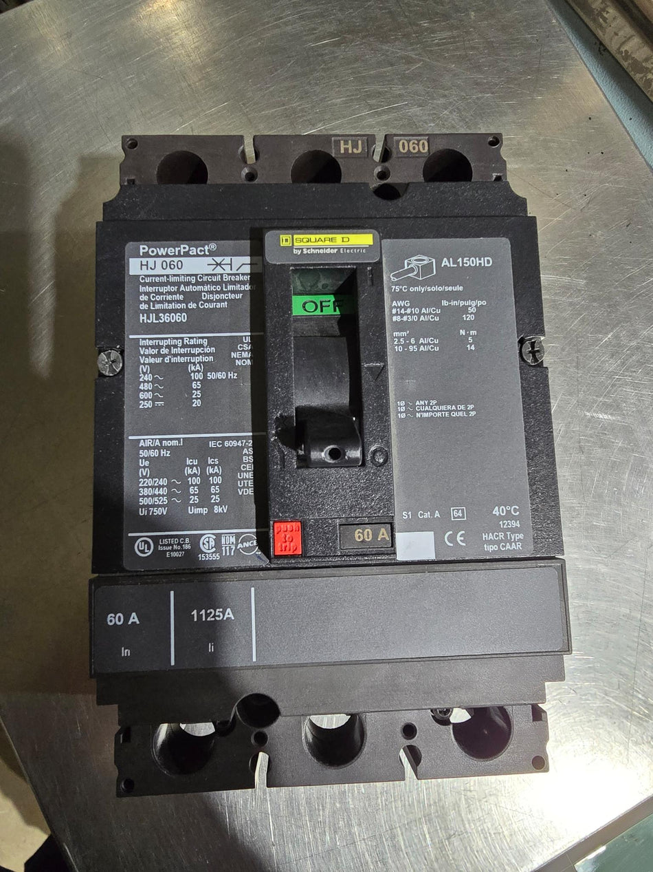 Square D Schneider Electric HJ 060 PowerPact HJL36060 600V 60A (USED)