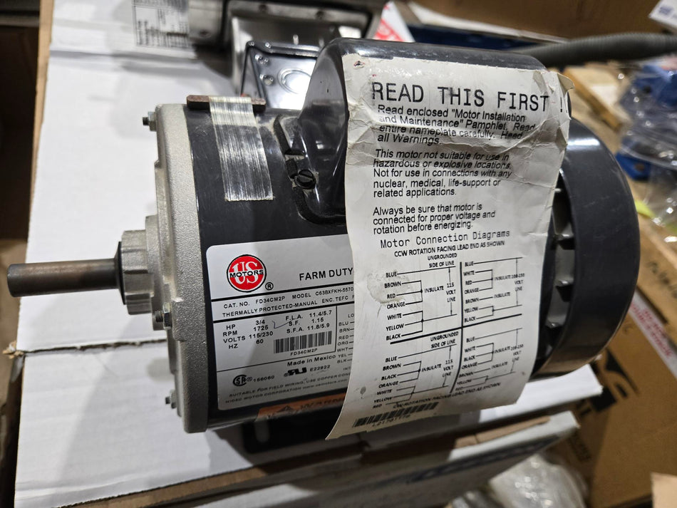 US Motors 3/4 HP - 115/230V- 1PH - 1725 RPM - FR 56- TEFC - FD34CM2P