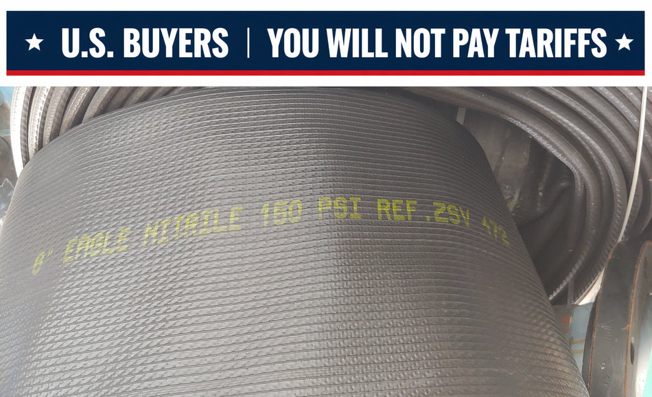 Lot of 2 sections - Heavy-duty 8" Eagle Ntrile hose with fixed and floating flanges, 80ft and 25ft sections