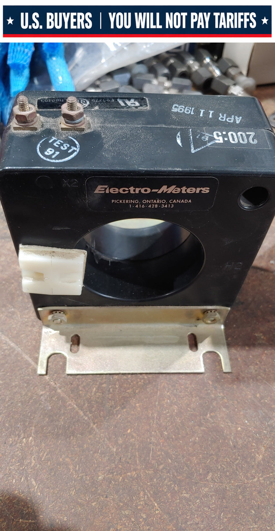 Electro Meters Cat 180SHT-201Current Transformer Ratio: 200:5 A, Single Phase, 10 kV BIL, 60 Hz, Single Ratio, Metering Class: 0.6 B0.2, Rating Factor: 1.33 "Used"