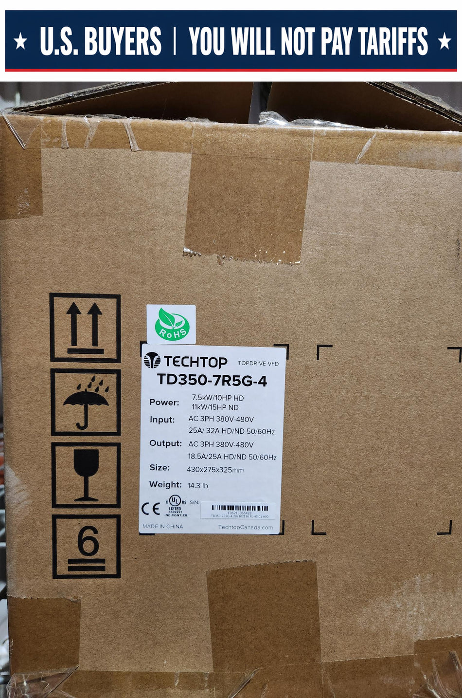 Techtop TD350-7R5G-4 VFD Inverter- 15 HP - 3PH - 480V