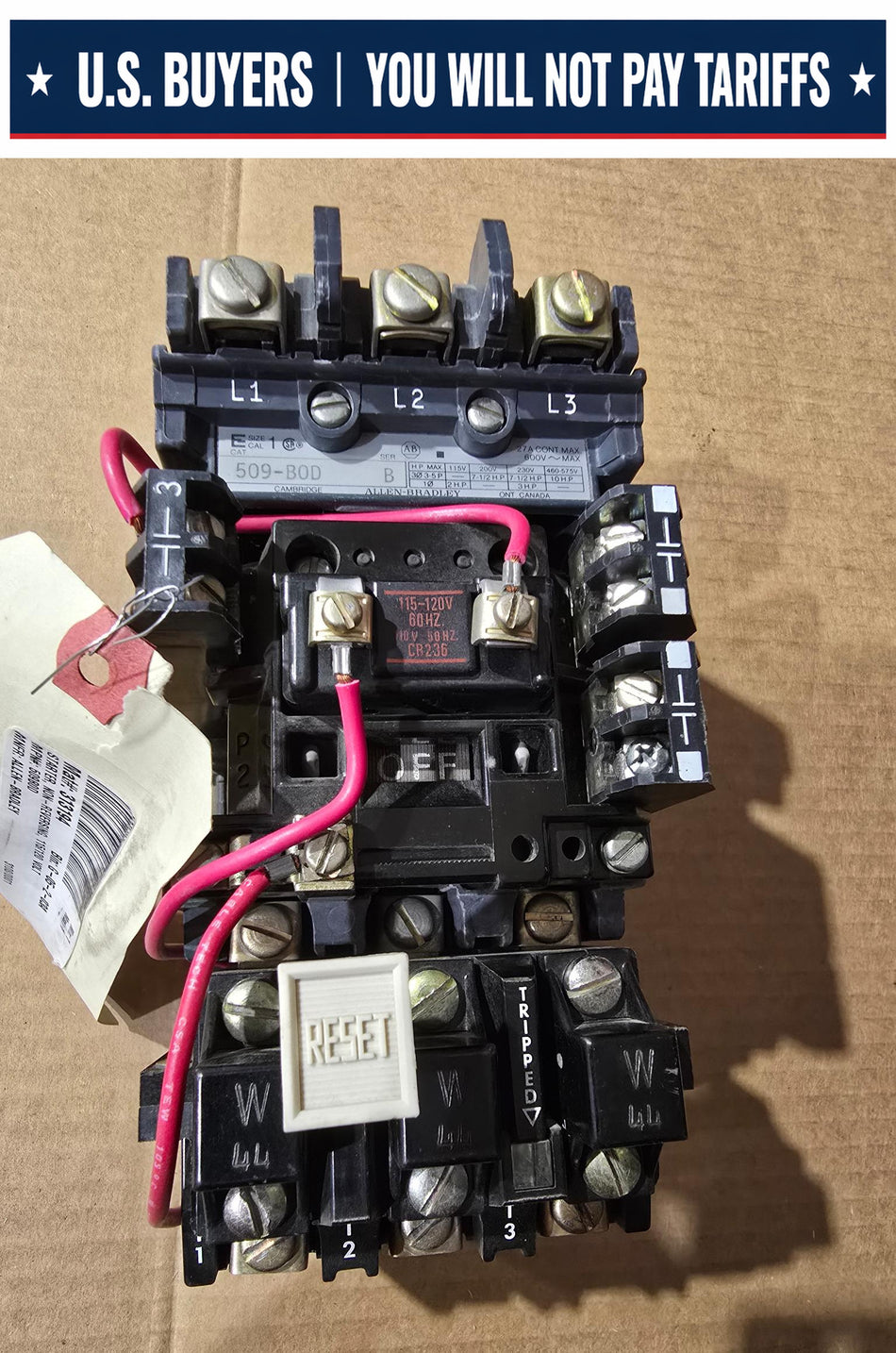 Allen-Bradley 509-BOD Motor Starter 27 Amp, 3 Pole, 120Volt Coil, Size 1 (USED)