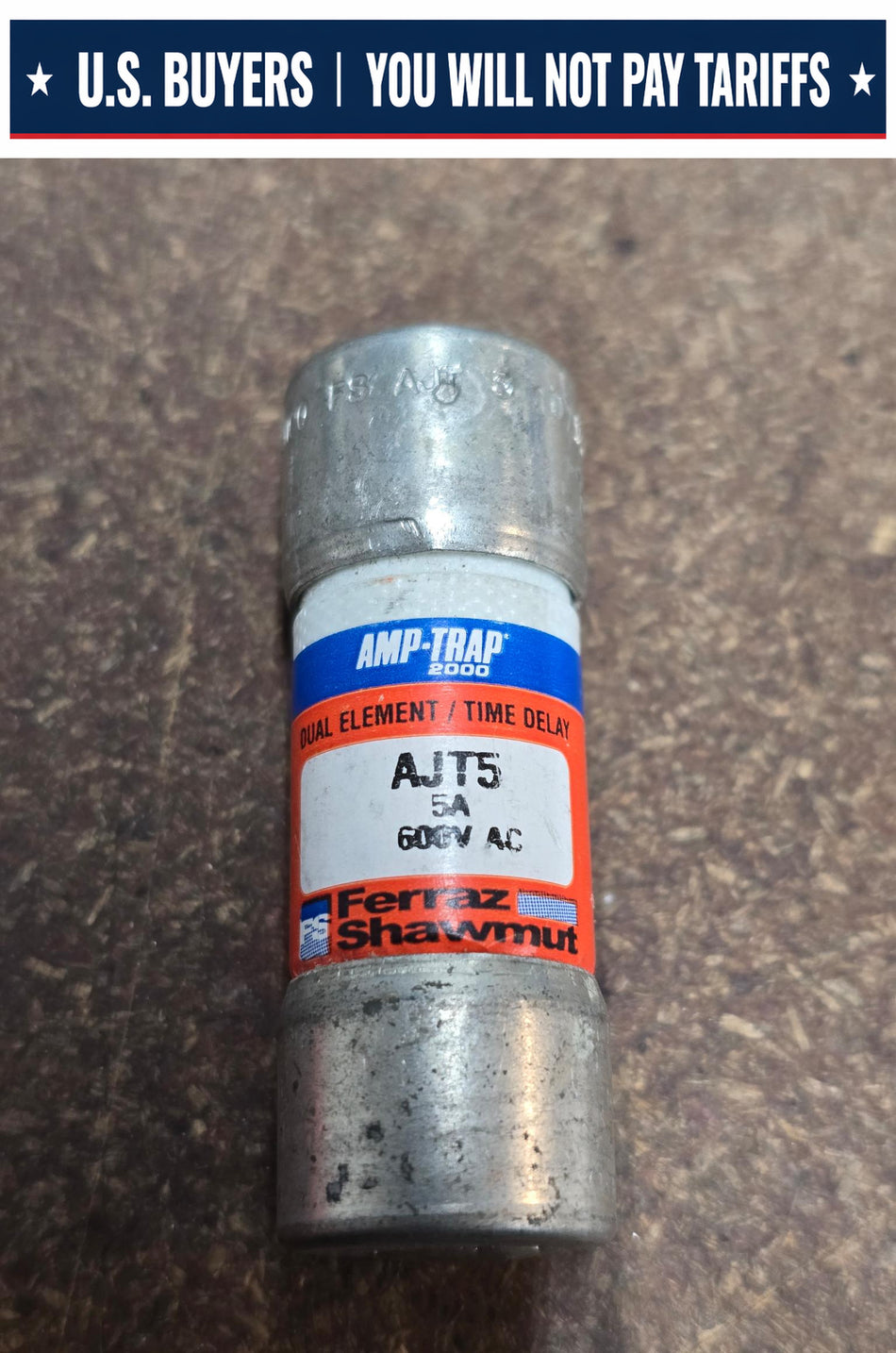 FERRAZ SHAWMUT AMP TRAP 2000 AJT5, 5AMP 600V CLASS J FUSE, DUAL ELEMENT, TIME DELAY