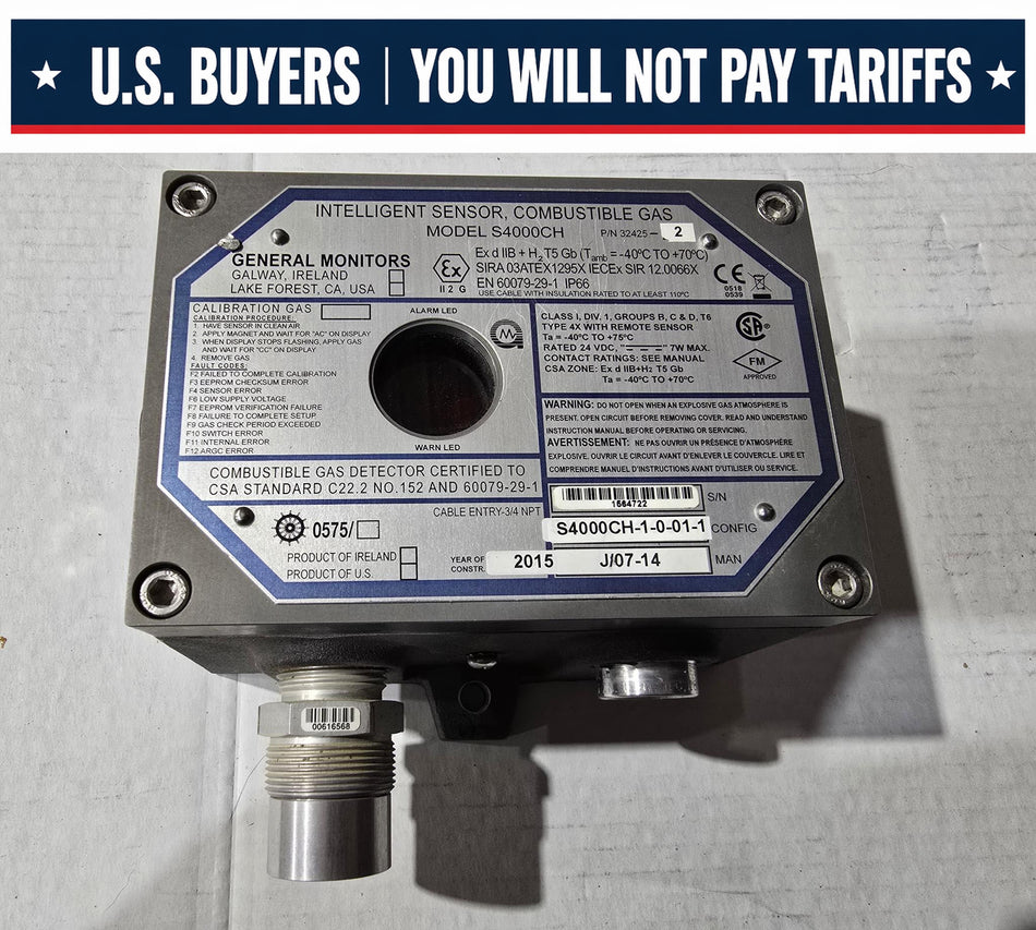 General Monitors Combustible Gas Intelligent Sensor S4000CH P/N 32425-2 (USED)