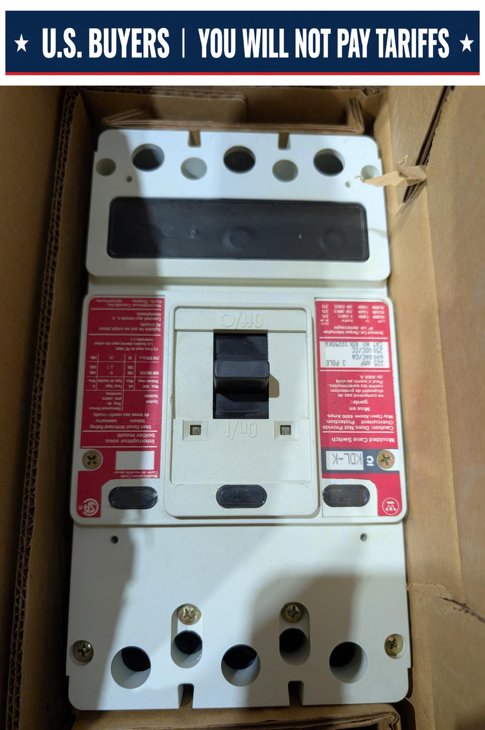 Westinghouse Moulded Case Breaker - 225A - 600V - 3 Poles -  KDL3225SKW - NEW