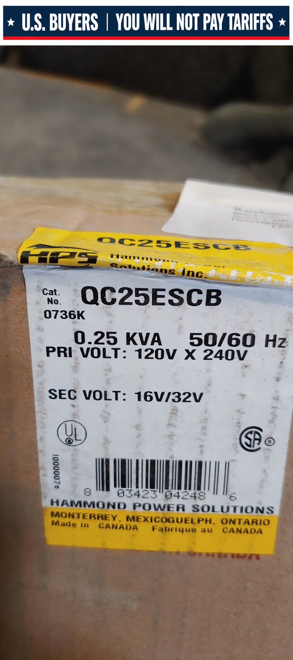 Hammond QC25ESCB  0.25kva Power Transformer Pri Volt:120v-240v Sec Volt:16v/32v