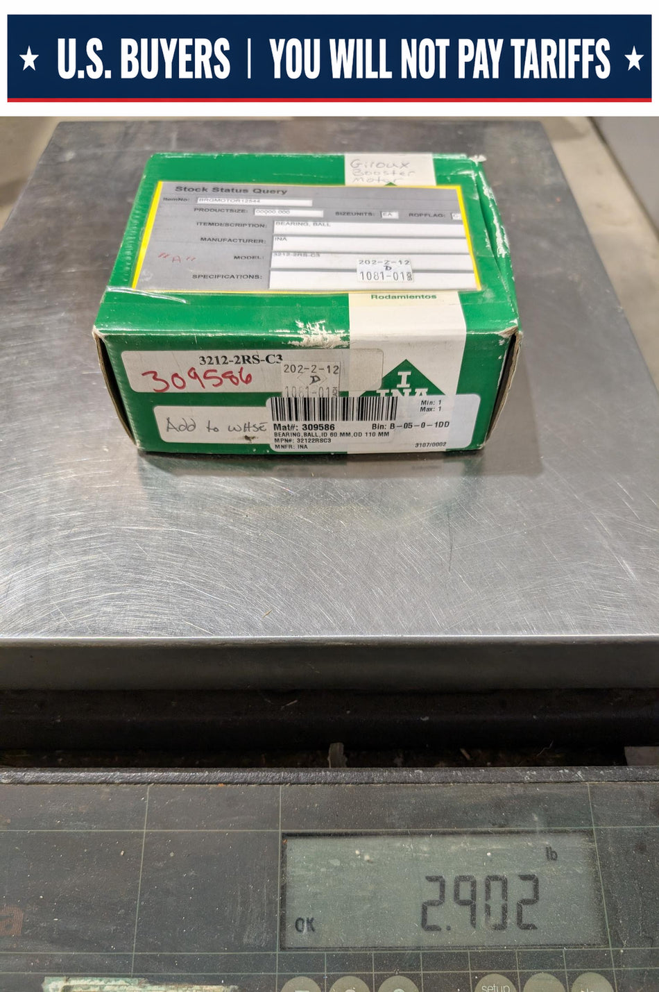 INA Double Row Angular Contact Bearing - 3212-2RS-C3 - NEW