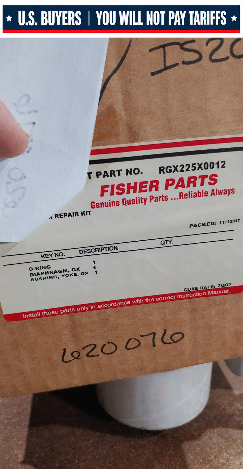 FISHER EMERSON RGX225X0012 SIZE 225 ACTUATOR REPAIR KIT CURE DATE:2Q07