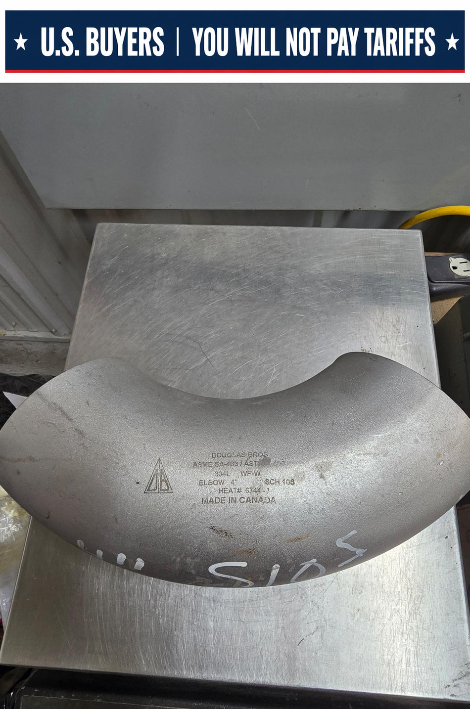 Douglas Bros 4" 90° Long Radius Elbow  4"  Schedule 10  Butt Weld 304L Stainless Steel
