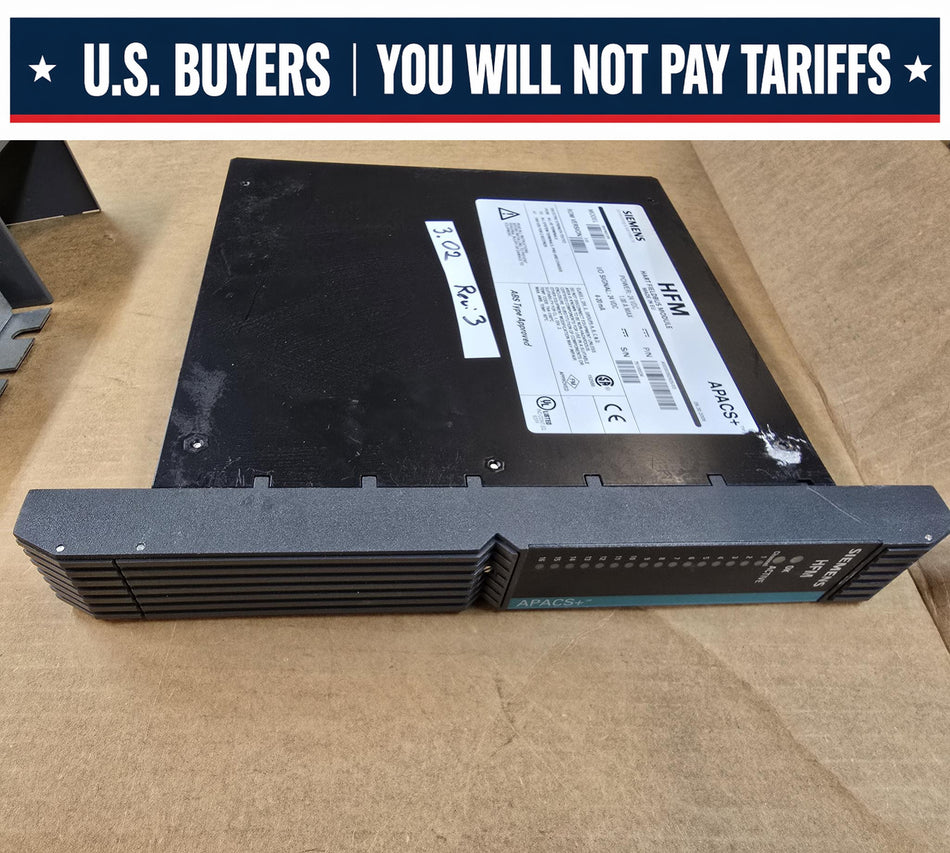 SIEMENS 39HFM2CBN APACS+,ROM: 3.02, REV: 3, HFM HART FIELDBUS MODULE, 24VDC, 4-20mA (Used)