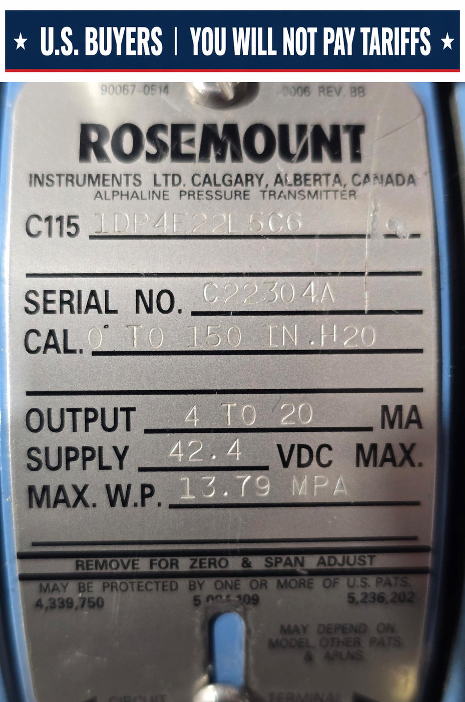 Rosemount EXIA Differential Pressure Transmitter - C1151DP4E22L5C6 - 0 to 150 IN.H2O - 4-20 MA Output
