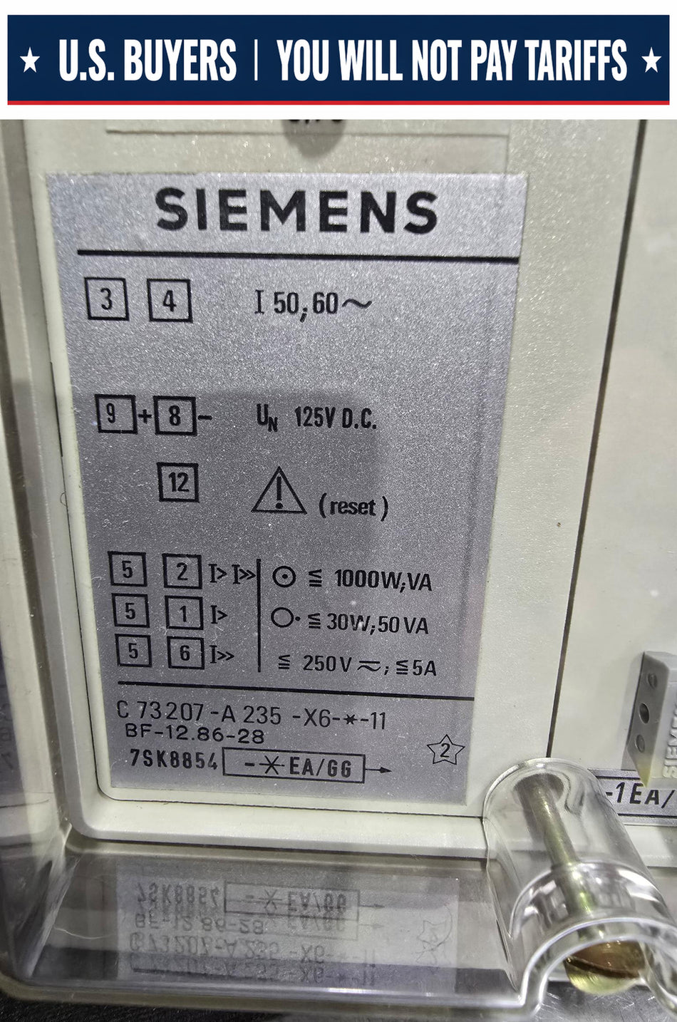 SIEMENS 7SK8854 OVER CURRENT RELAY 7SK8854-1EA/66, BF-12.86-28