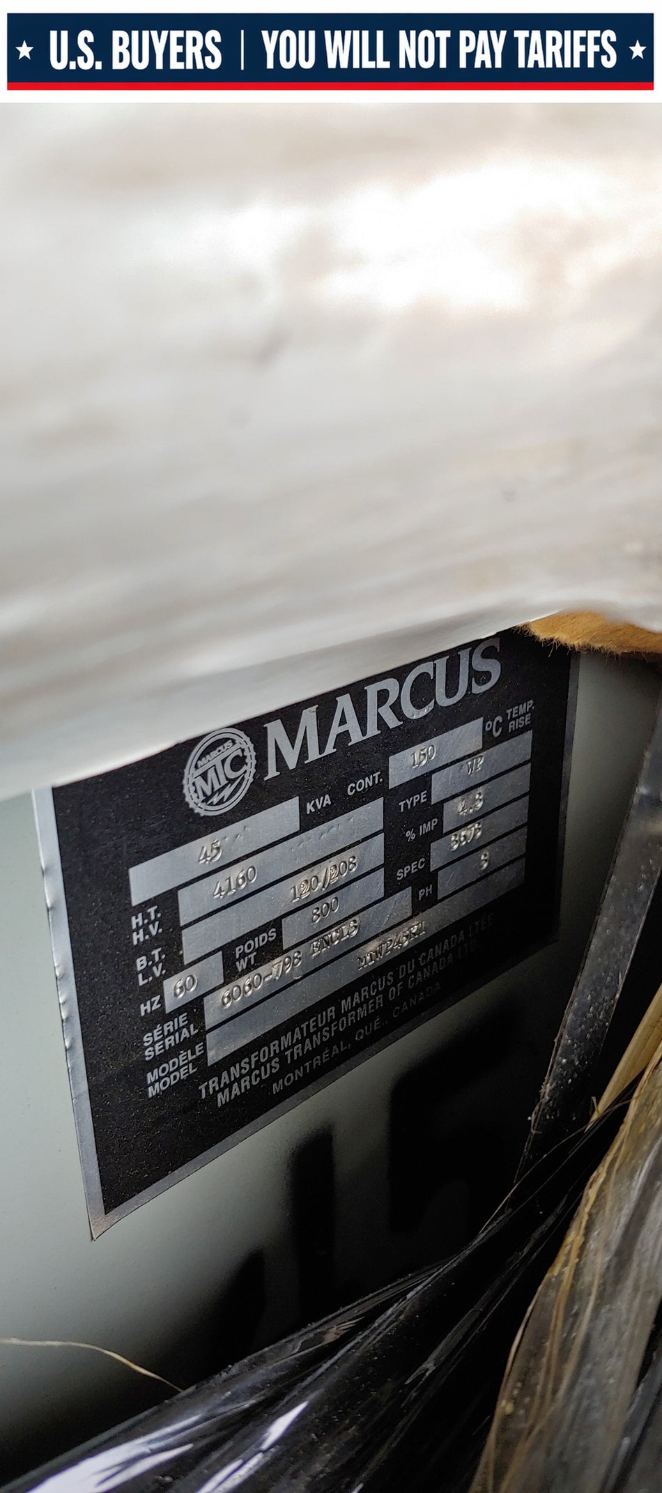 Marcus 3 Phase Transformer 45 KVA, 4160-208/120 Volts - MTWP45K1