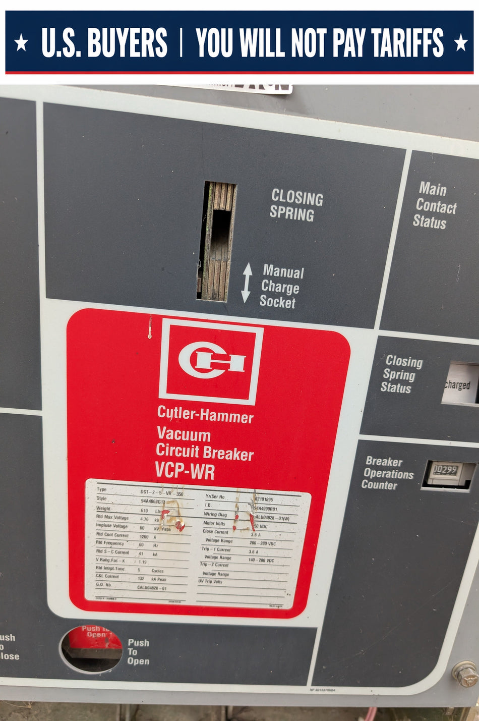Cutler-Hammer 5KV- 1200 AMP Vacuum Circuit Breaker - VCP-WR - DST-2-5_VR-350