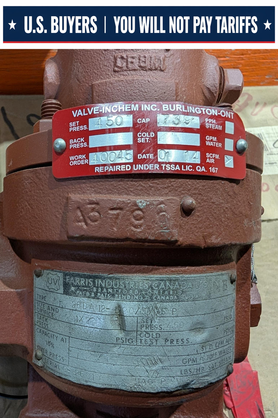 Farris Industrial 2600 Series Relief Valve - 26DA12-120 - 1 x 2 - 450 PSI Set Pressure