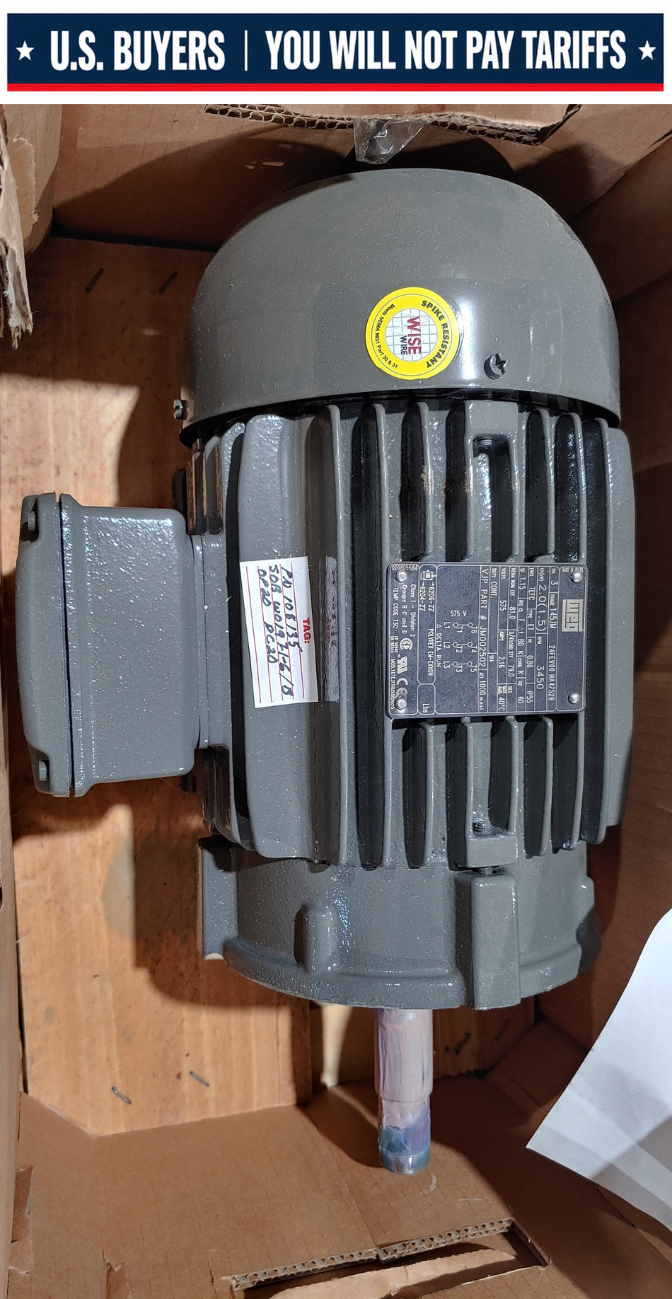 Weg 2hp Electric motor 575V 3450 Rpm Frame: 145JM 24FVE06 HA47528