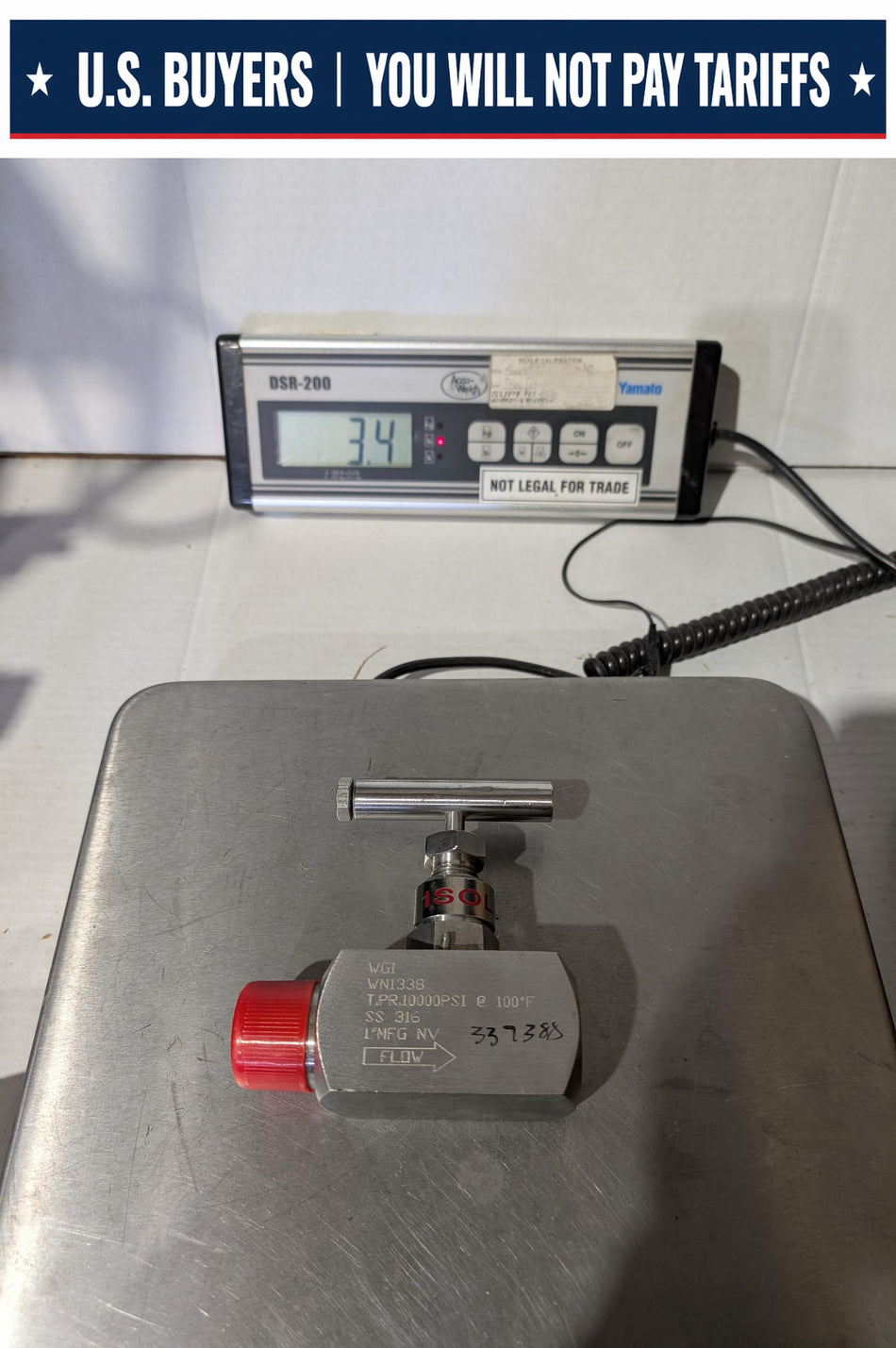 WGI Stainless Steel Needle Valve Assembly - WN1338 - 1 Inch - 316 SS - 10,000 PSI