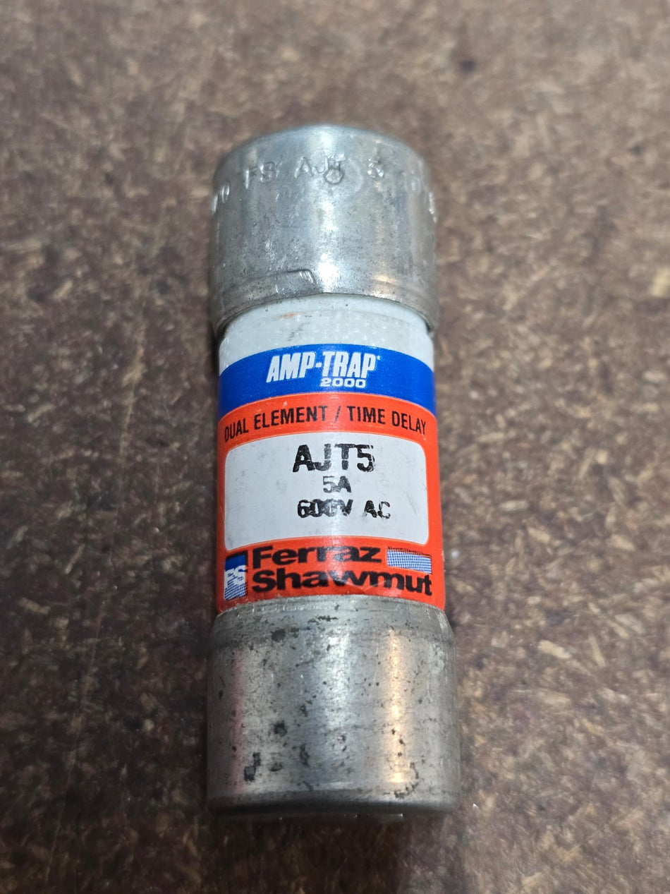 FERRAZ SHAWMUT AMP TRAP 2000 AJT5, 5AMP 600V CLASS J FUSE, DUAL ELEMENT, TIME DELAY