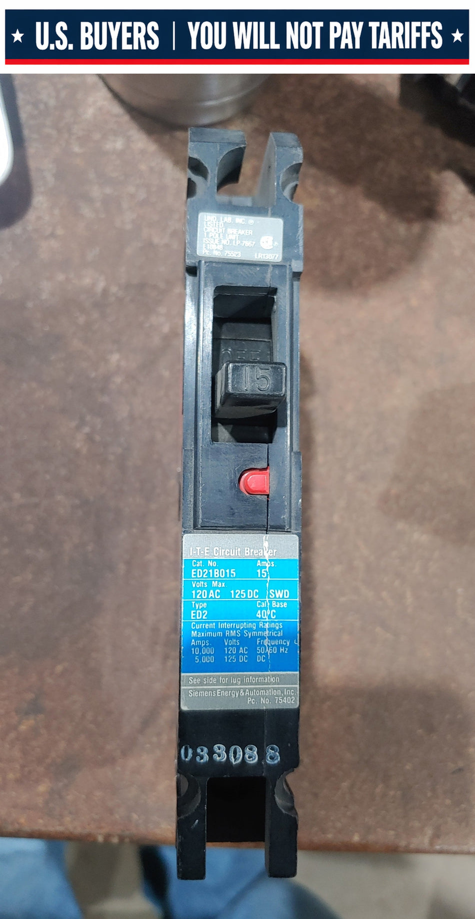 SIEMENS ED21B015 - ITE 15 Amp 1 Pole 120 Volt Bolt-On Molded Case Circuit Breaker ED2