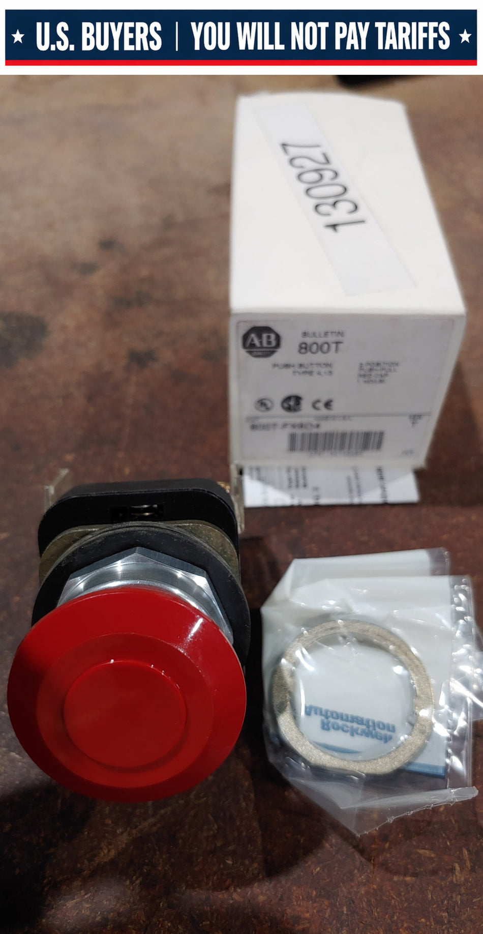 Allen Bradley 800T PB, 30mm Push-Pull Device, Maintained Mushroom Hd Pb, No Twist Release, 2-Position, Standard Mushroom Head, No Legend on Cap, Red, No Guards - on Terminals, 1-NCLB Standard Contact