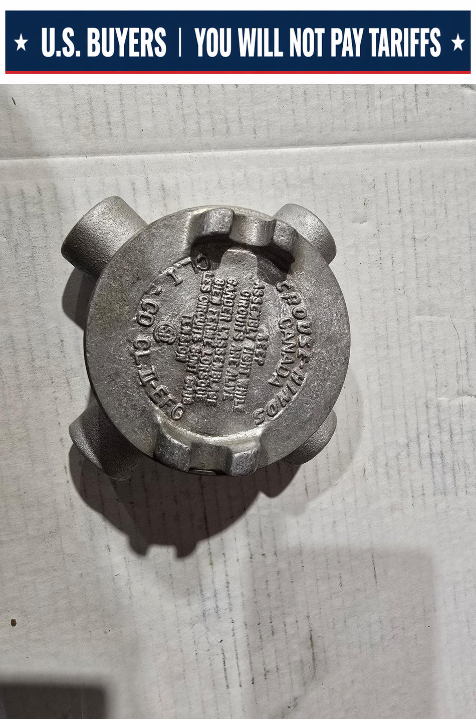 Eaton Crouse-Hinds  GUAX-16 conduit outlet box with cover, 3" cover opening diameter, Feraloy iron alloy, X shape, 1/2"