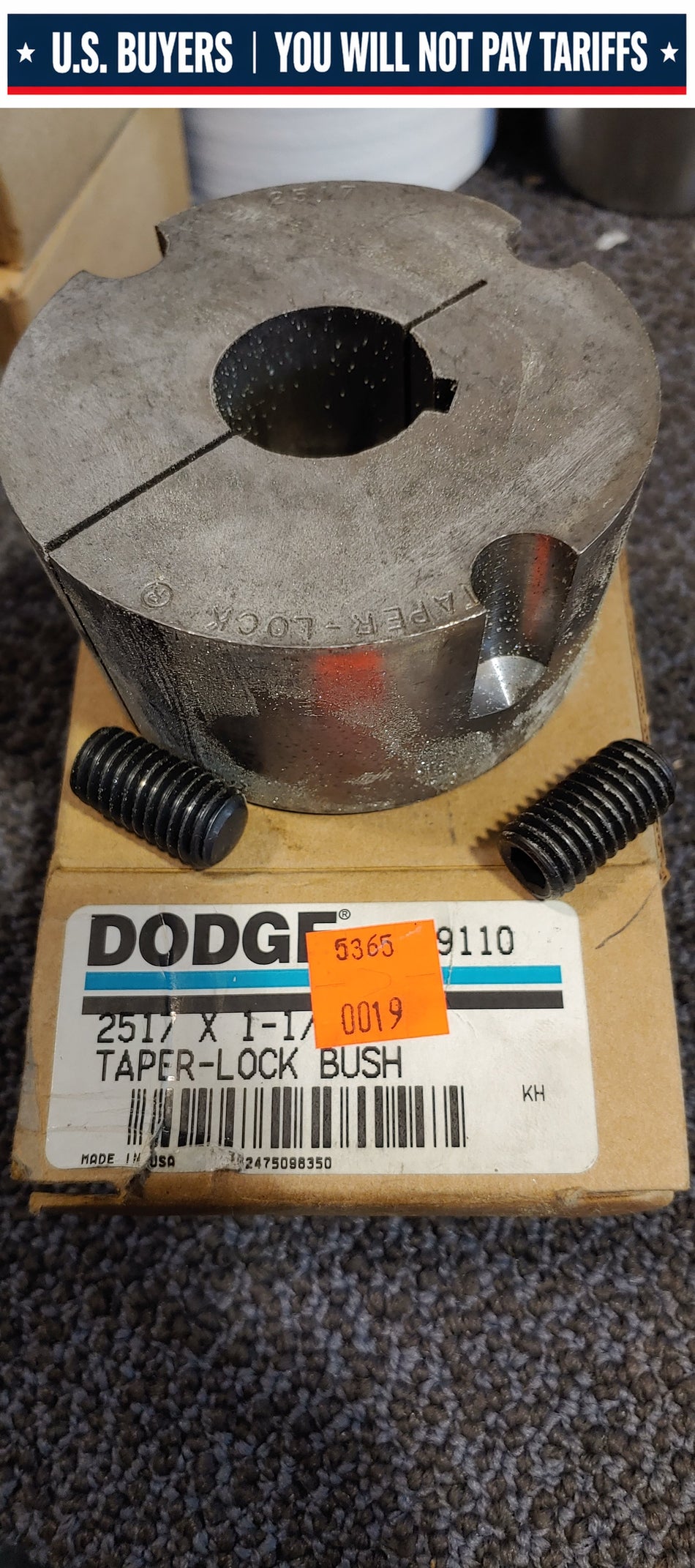 Dodge 119110 Taper-Lock Bushing - 2517 Series, 1.1250 in Bore, Finished with Keyway, 1/4 x 1/8 in Keyway, Sintered Steel