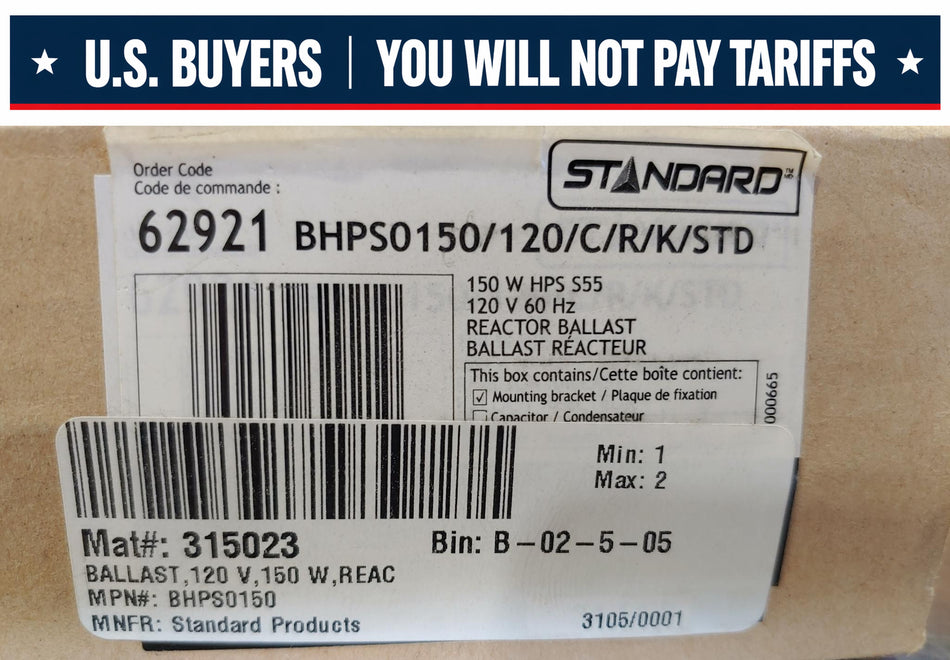 STANDARD ELECTRIC BHPS0150/120/C/R/K/STD High Pressure Sodium REACTOR BALLAST