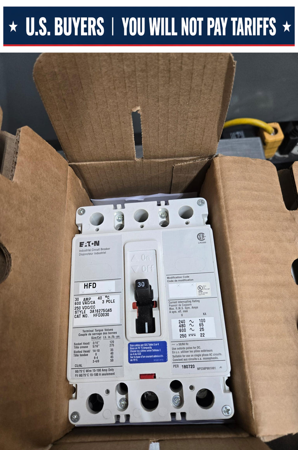 Eaton 30 Amp Breaker HFD3030 - 3P - 600V