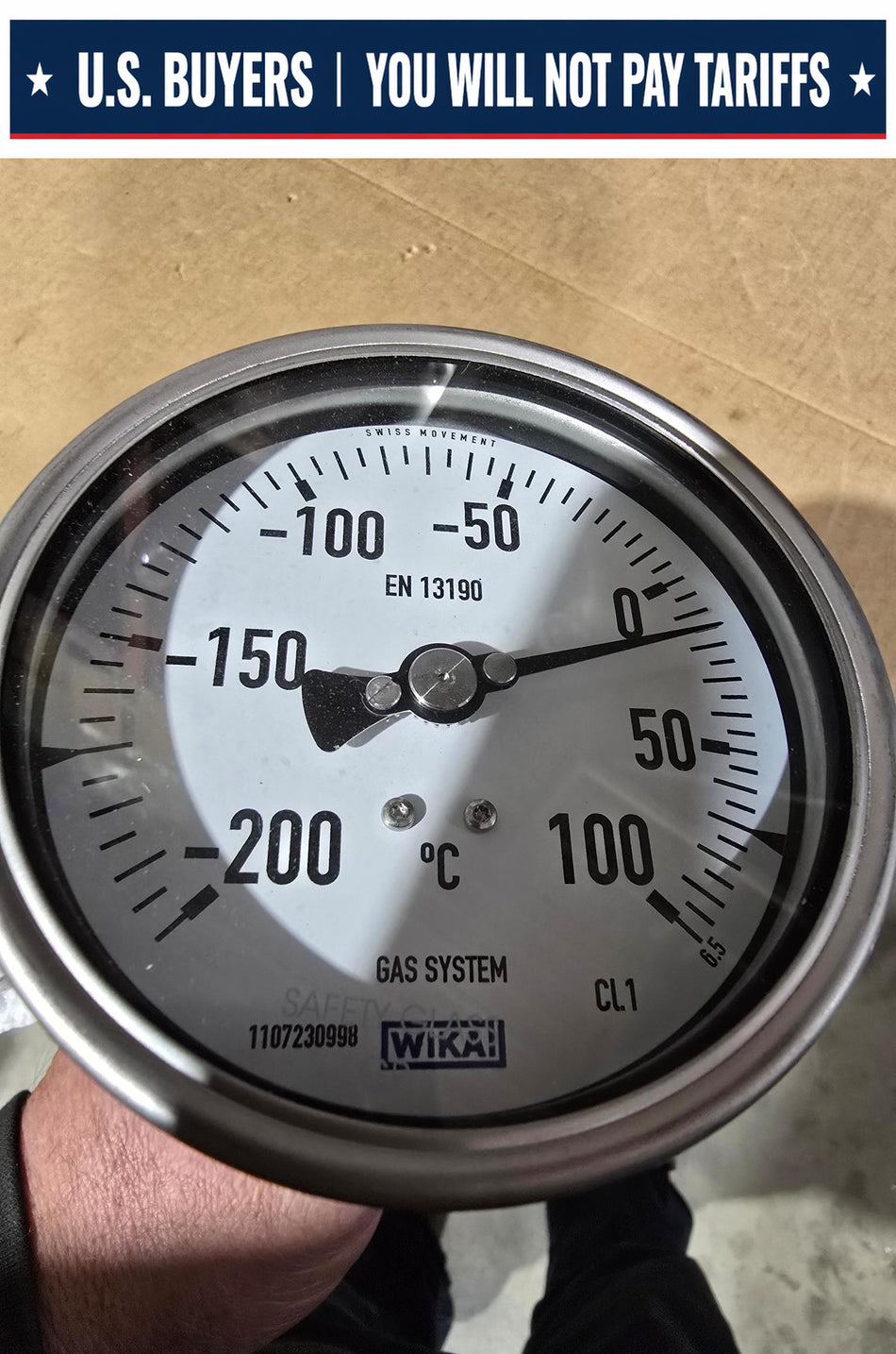WIKA S73. 100/4, GAS ACTUATED THERMOMETER 4" FACE ADJUSTABLE 584MM LONG X 6MM -200/+100C