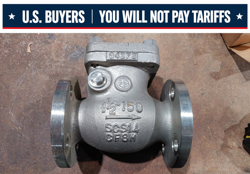 Newco S415R Swing Gate Check Valve 1-1/2" 150 Temp 360F SCS14 CF8M